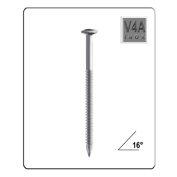 Linsenkopf Coilnagel Edelstahl V4A 2,5 mm x 70 mm Ringschaft (15°/16°) – 7.200 Stück je Karton